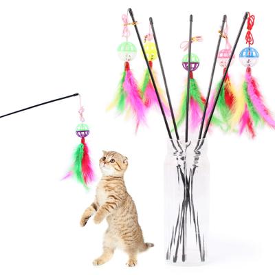 China Viable Colorful Feather Cat Toy Teaser Stick from Amazon's Best Seller with Bell and Ball for sale