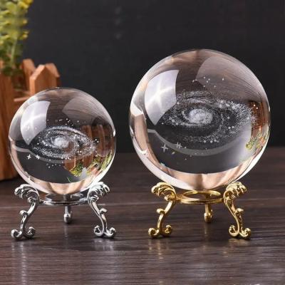 China Universe 3D Christmas Glass Craft 60mm Ball Milky Way Decor Laser Engraving K9 Crystal for Souvenir Gifts With stand for sale