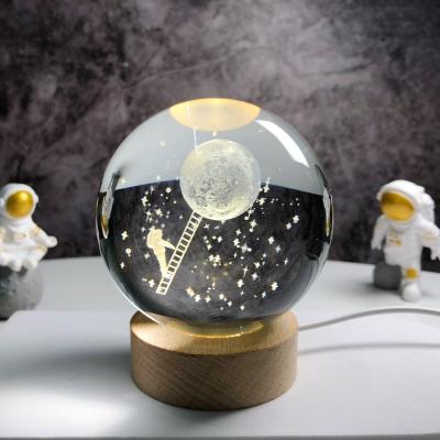 China Universe 3D Laser Solar System Globe Crystal Ball Engraved Astronomy Planets Home Decor Cosmic Model Gift Art Decoration Lighting for sale