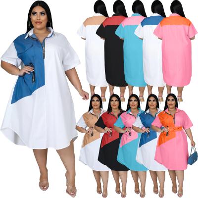 China Contrast color anti-static anti-static zipper plus size women's clothing loose casual T-shirt dress women's summer plus size T-shirt dress for sale