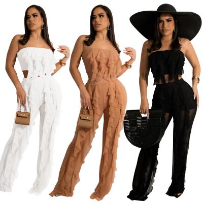 China 2 piece set of fashionable women's QUICK DRY QUICK DRY dress pants summer stylish khaki women's set 2022 sexy two piece tube fringe ruched pants for sale