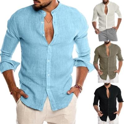 China Vintage Hot Selling Canvas Men's Clothing V-Neck T-Shirts Men's Seamless T-Shirt Breathable Stylish Long Sleeves Solid Neck for sale