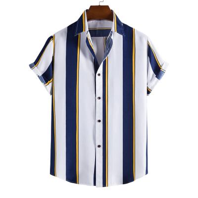 China Single Button Clothing Designers Top Men's Casual Anti-Shrink Rank T-Shirts Summer Polo Shirts Men Striped Print Anti-Shrink Hot Sale for sale