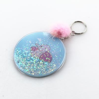 China Pocket Mirror Single Side Key Chain Make Up Cosmetic Mirror With Floating Glitter for sale