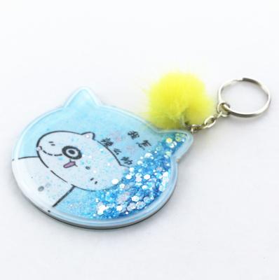 China Pocket Mirror Cute Cat Shape Single Side Key Chain Make Up Mirror With Glitter for sale