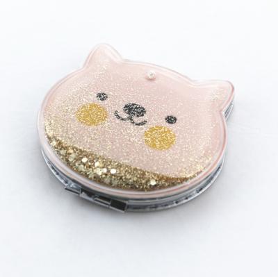 China Pocket Mirror Animal Shape Cosmetic Handbag Mirror With Floating Glitter for sale