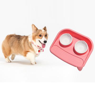 China Sustainable Double Dog Roll No Spill Plastic Pet Bowl For Automatic Small Cat And Dog for sale