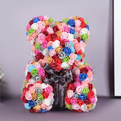 China Natural Touch 2022 Brand New Customized Foam Teddy Rose Bear Rainbow Rose Bear Valentine's Day Gift 40cm PE for sale