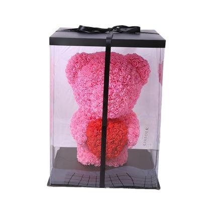 China Natural touch hot sale Valentine's Day gift 60cm artificial flower foam teddy rose bear with heart for sale