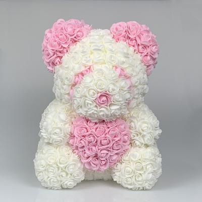 China 2022 40cm Natural Handmade Rose Panda Girlfriend Gift Artificial Flower Rose Teddy Bear Flower Eternal Rose Bear for sale