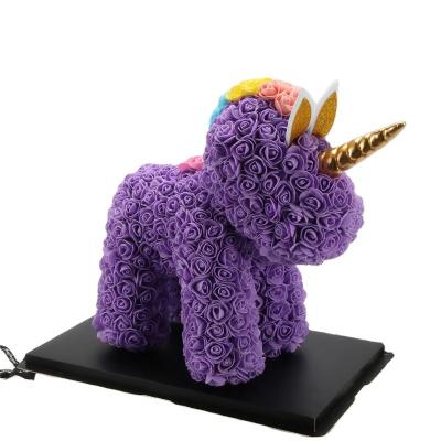 China 2022 New Natural Touch Hot Sale 40cm Teddy Bear Artificial Flower Purple Unicorn With Gift Box for sale