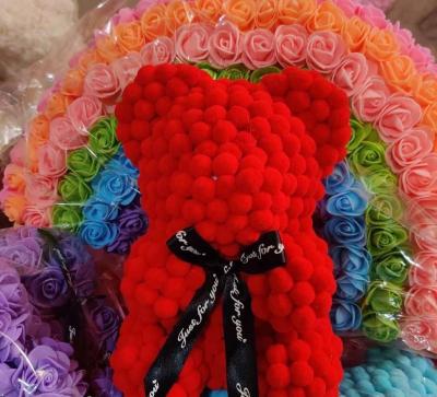 China 2022 New Christmas Gift Box Natural Wool Ball Touch Foam Ball Red Rose Bear For Mother's Day Gift for sale