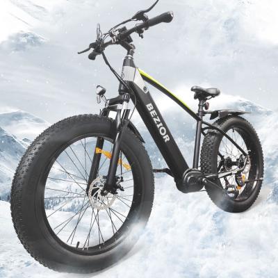 China Free Shipping Aluminum Alloy BEZIOR XF800 500W Mid Motor Electric Mountain Bike EU UK 26 Inch Fat Tire 48V 13Ah Adult Electric Bicycle Snow Snow for sale