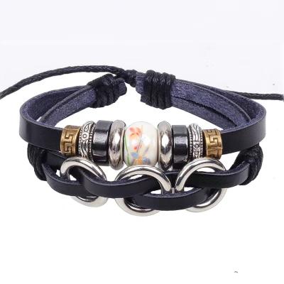 China Hot Selling Simple Iron Alloy Ring Bracelet Cowhide Handmade Men Simple Soft Feeling Amazon Fashion Bracelet for sale