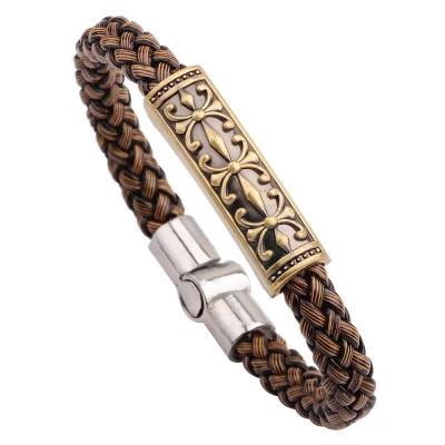 China European and American men's soft feeling snake print magnet bracelet jewelry factory woven leather punk wholesale for sale