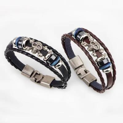 China Street Soft Smooth Bangle Fashion Feeling Alloy Skull Leather Punk Bracelet for sale