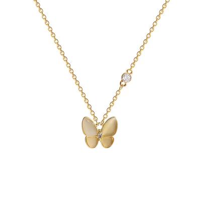 China Europe and America cool Korean crystal steel double-layer titanium necklace.ins small butterfly simple clavicle chain for sale