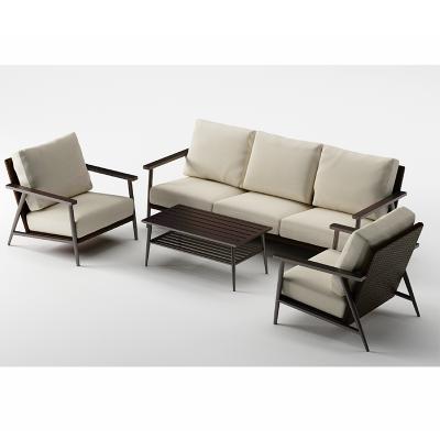 China UV Resistant Luxury Modern Outdoor Sofa Set All Weather Aluminum Sectional Furniture With Woven Rattan for sale