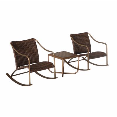 China 3 Pieces Rattan Rocker Chair Cafe Furniture Waterproof Outdoor Hot Selling Outdoor Furniture Set for Patio and Garden for sale