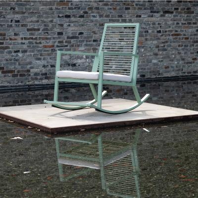 China Weatherproof Aluminum Outdoor Furniture Sherman Frame Polyester All Weather Rope Woven Patio Rocker Chair for sale