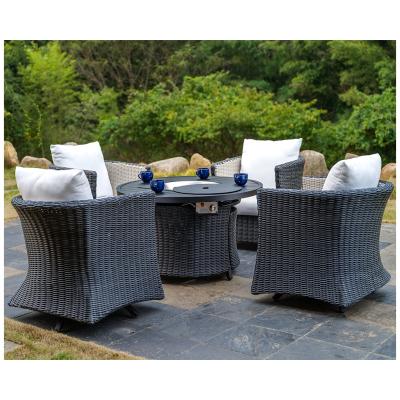 China Various Weather Resistant Factory Sale Fire Outdoor Pit Table Modern Aluminum Dining Table Set for sale