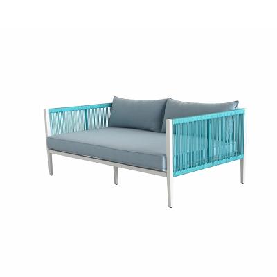 China Weather Resistant Hot Sale Outdoor Waterproof Garden Sofa With White Aluminum Bed Frame With Woven Wicker for sale