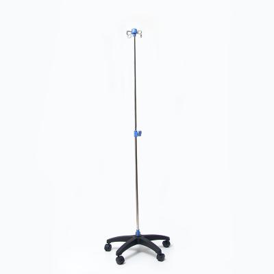 China Height Adjustable Hospital Stainless Steel Pole R300mm Infusion IV Infusion Portable Drip Stand with 5 Caster Wheels for sale