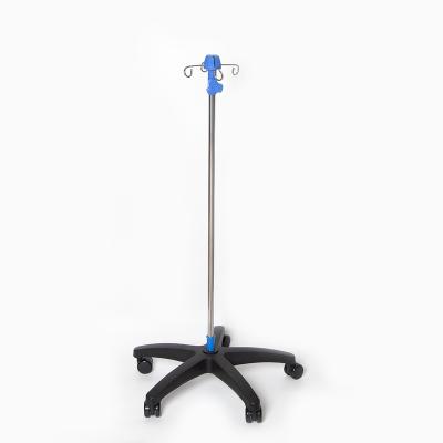 China Modern High Quality Adjustable Medical Stainless Steel IV Pole 4 Hook Drip Rack With 280mm PP Base for sale