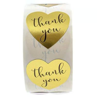 China 500pcs/roll Waterproof Custom Printed Gold Foil Heart Shape Thank You Seal Stickers for sale