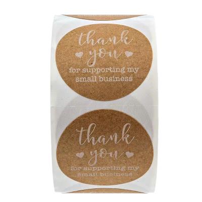 China Best Selling Waterproof 1.5 Inch 500 Pieces Per Roll Round Self Adhesive Kraft Paper Thank You Label Sticker for sale