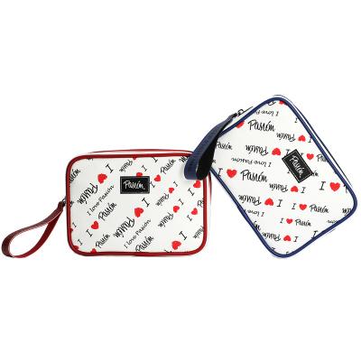 China Custom Makeup Pouch Lady Travel Pouch Light ODM Logo New Fashion Canvas Pouch Fashoion Lovely With Contrast Piping Cosmetic Bag for sale