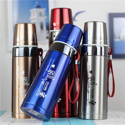 China 500ml 750ml Viable Keep Hot Cold Shape Vacuum Bullet Double Wall Stainless Steel Thermos Bottle With Cup Lid for sale