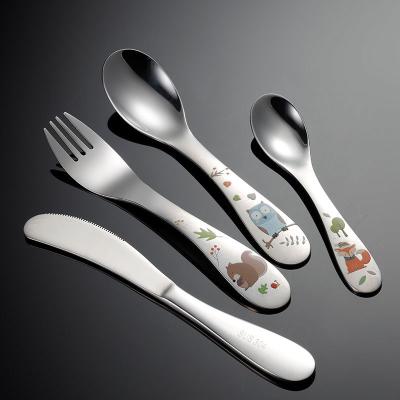 China Viable 304 Stainless Steel Cutlery Set For Kids Metal Knife Fork Spoon And Teaspoon With Printed Cartoon for sale