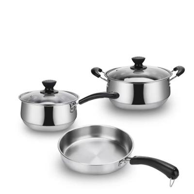 China Stainless Steel Pot Viable Non-Stick Cover Thickened Practical Pot Pan Soup Pot Milk Three-Piece Set for sale