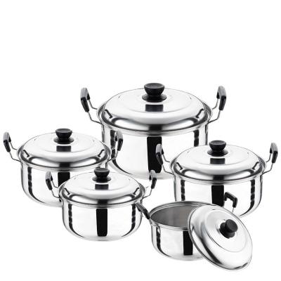 China Sustainable Kitchen Accessories 10 Pcs Stainless Steel Cookware Set Cooking Pot With Steel Lids for sale