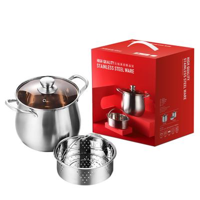 China Sustainable Classic Stainless Steel Pasta Pot 3 Pieces Large Capacity Stainless Steel Steamer Cooking Pot Set for sale