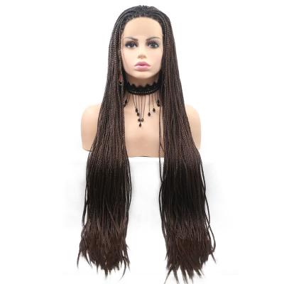 China Synthetic Micro Braided Hair Lace Front Wig Long Braided Hair Braids Heat Resistant Free Part For Women for sale