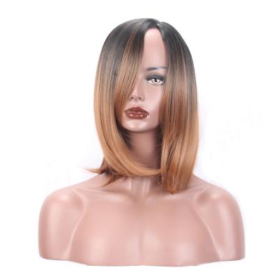 China Silky Straight Wave Yellow Ombre Wig With Root Black Natural Straight Wave Synthetic Wig for sale