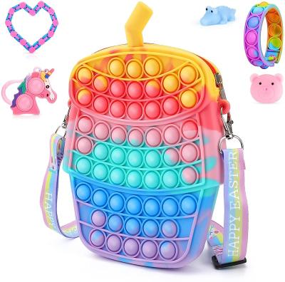 China HUAYI Silicone Worry Relief Squeeze Push Bubble Snap Fidget Shoulder Bag Sensory Pack Toy Pop Fidget Shoulder Bag for sale