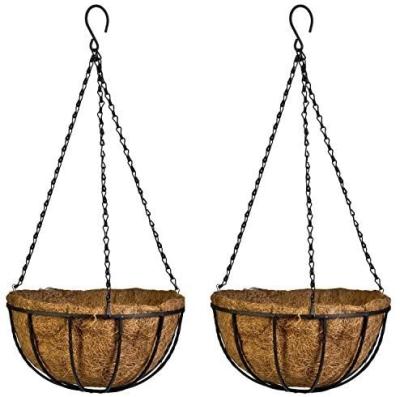 China Coir Fiber HUAYI Style 14 New In Metal Hanging Planter Basket With Coconut Shell Liner for sale