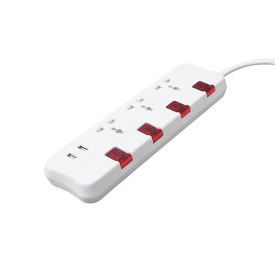 China 3 Way Multi Residential / Multipurpose Universal Electrical Outlet Power Strip Usb Charger With Different Switches UK Plug for sale