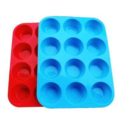 China Sustainable Durable Silicon Red Muffin Tray 12 Cavity Silicon Cupcake Tray Muffin Pans for sale