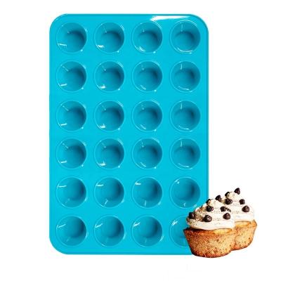 China Sustainable High Quality Silicone Baking Molds 24 Cup Bakeware Mini Cupcakes Pans Muffin Baking Pans Making Muffin Bake Pans for sale