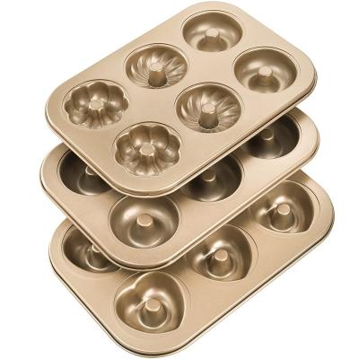 China Amazon viable hot selling bakeware set 6 cavity carbon steel baking tray pan carbon steel heart shaped donut pan for sale