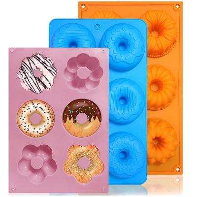 China Amazon Viable Hot Selling Baking Tools 6 Holes Silicon Cake Molds Tray Baking Bakeware Sets Silicone Donut Pan for sale