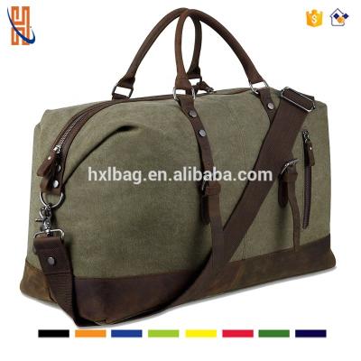 China Crazy Horse Canvas Overnight Bag Travel Duffel Leather Trim For Men And Women Weekender Tote for sale