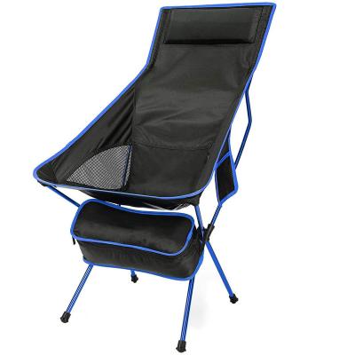 China Travel Modern Outdoor Beach Camping Chair Foldable Portable Back Camping Chair High With Headrest And Pocket for sale