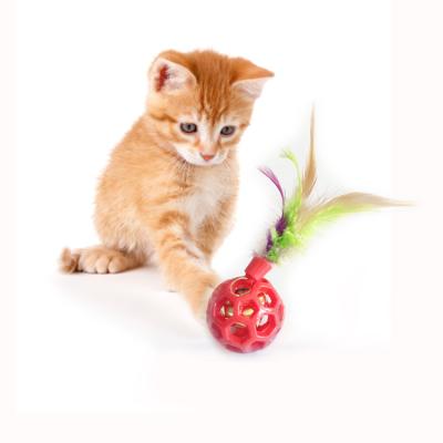 China Best Viable Selling Intelligent Training Toys Plastic Cat Toys Interactive Ball Cat Bell Ball With Feather for sale