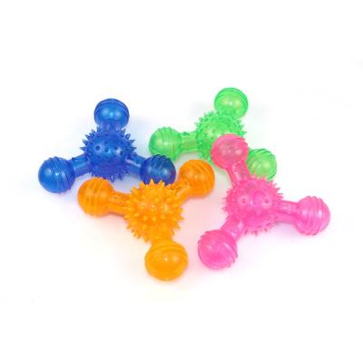 China 2020 New Viable Custom Made Chew Toy Colorful Triangle Spiked TPR Squeak Toy TPR Pet Chew Toy for sale