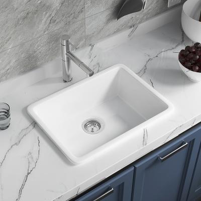 China Without Faucet Service Drop In Cabinet Small Single Bowl White Handmade Famhouse Ceramic Kitchen Sink for sale